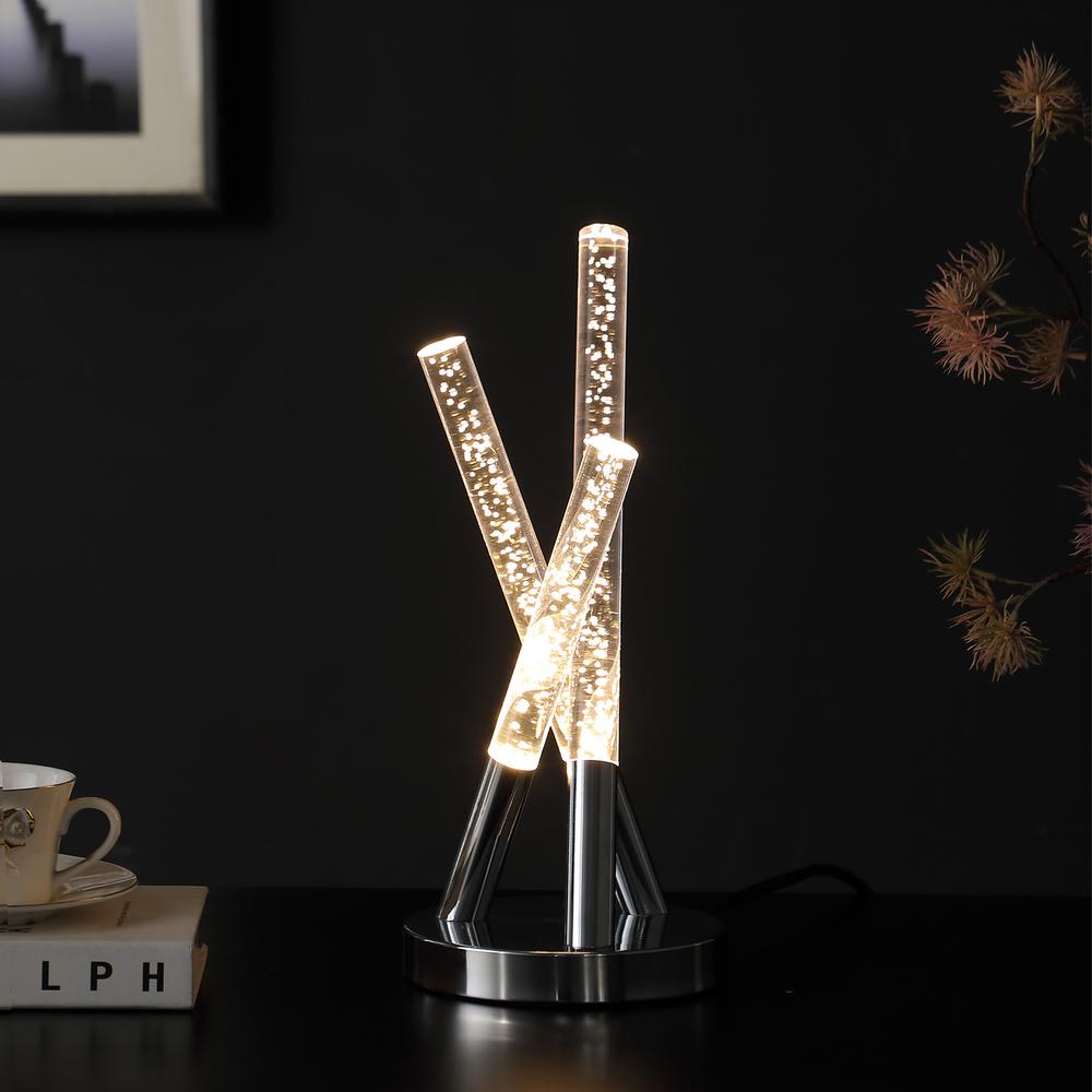 14.5" In Carina Modern 3 Acrylic Upright Leg Stix Led Silver Metal Table Lamp. Picture 5