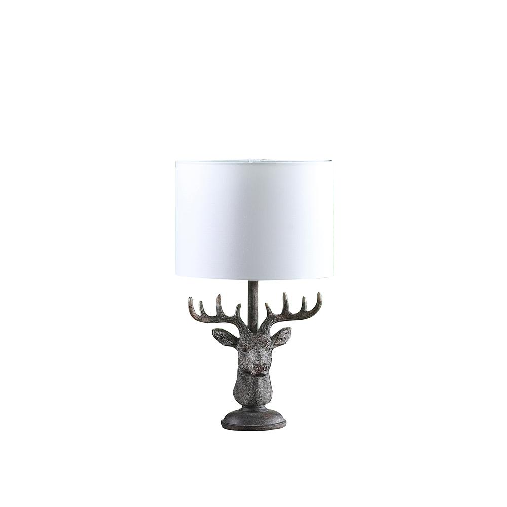 18" In Stag Elk Deer Bust Rustic Gray Polyresin Table Lamp. Picture 1