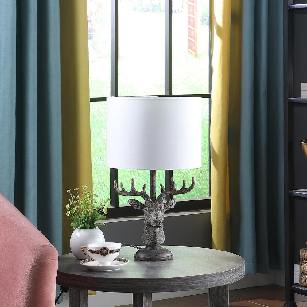 18" In Stag Elk Deer Bust Rustic Gray Polyresin Table Lamp. Picture 3