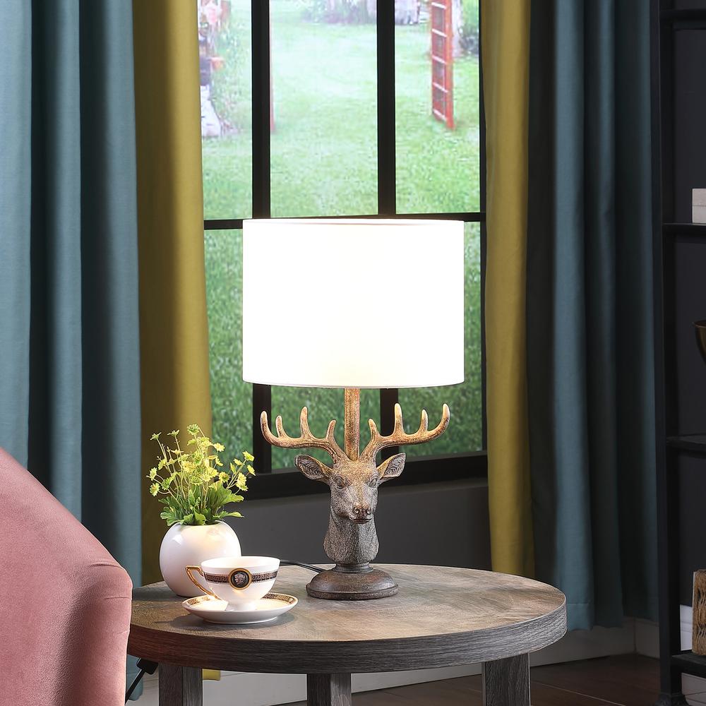 18" In Stag Elk Deer Bust Rustic Gray Polyresin Table Lamp. Picture 4