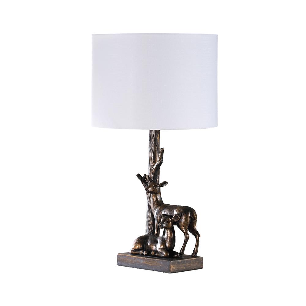 19.75" in CAPREOLUS BRONZE WESTERN ROE DEERS POLYRESIN TABLE LAMP. Picture 1