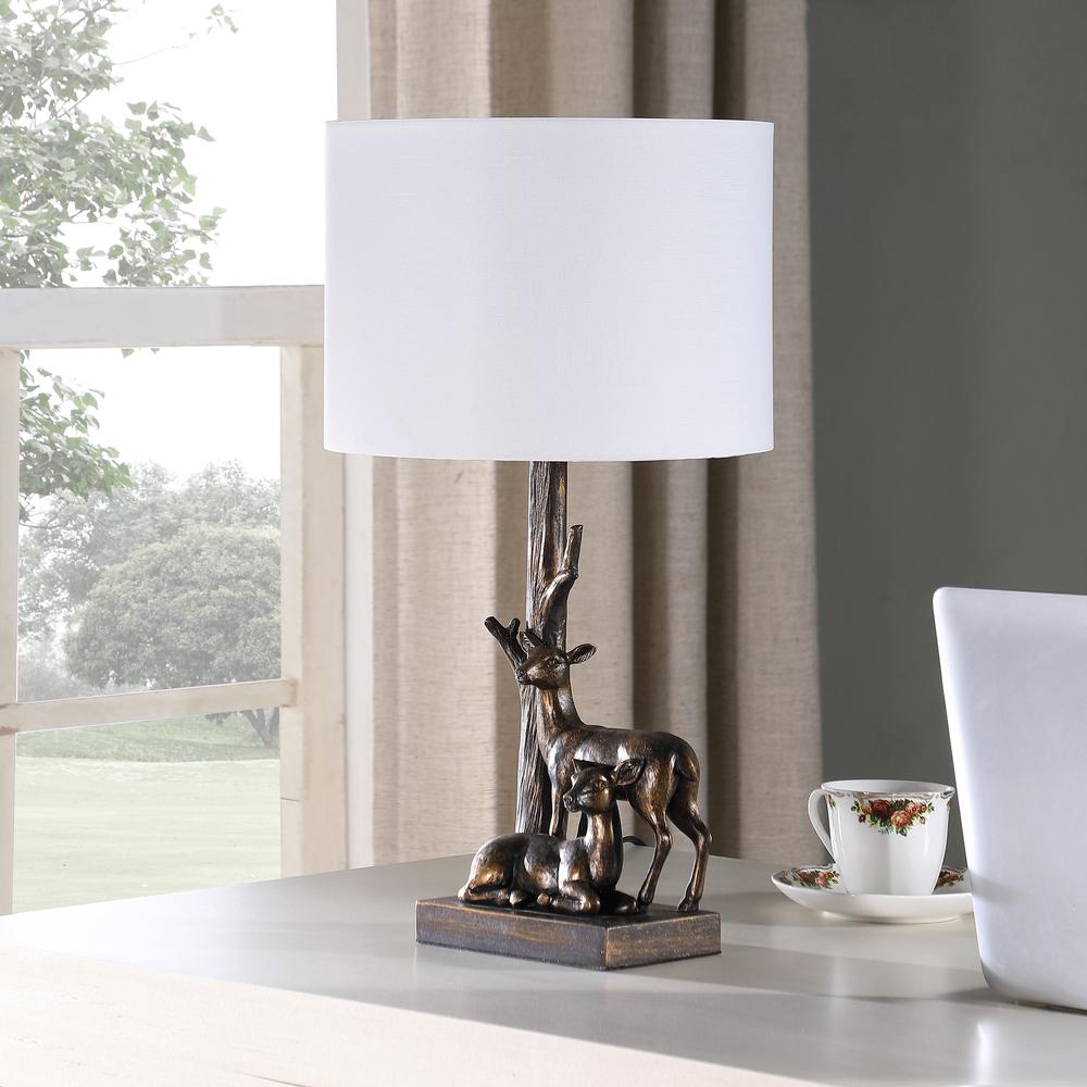 19.75" in CAPREOLUS BRONZE WESTERN ROE DEERS POLYRESIN TABLE LAMP. Picture 4