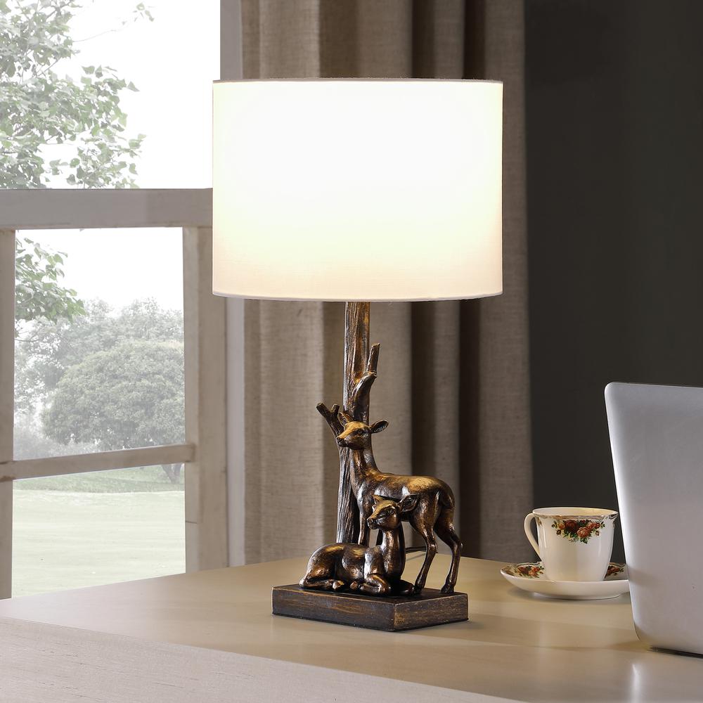 19.75" in CAPREOLUS BRONZE WESTERN ROE DEERS POLYRESIN TABLE LAMP. Picture 3