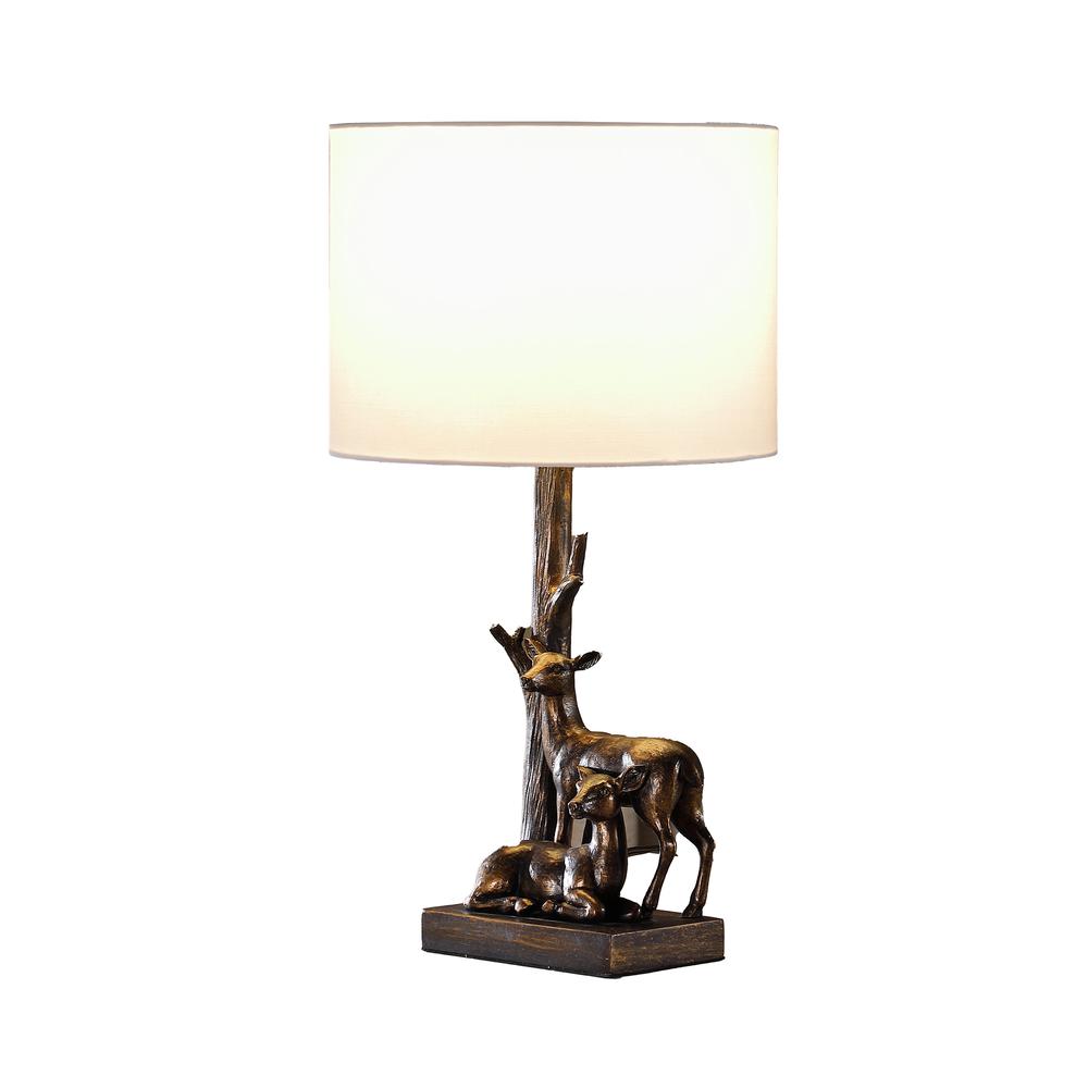 19.75" in CAPREOLUS BRONZE WESTERN ROE DEERS POLYRESIN TABLE LAMP. Picture 2