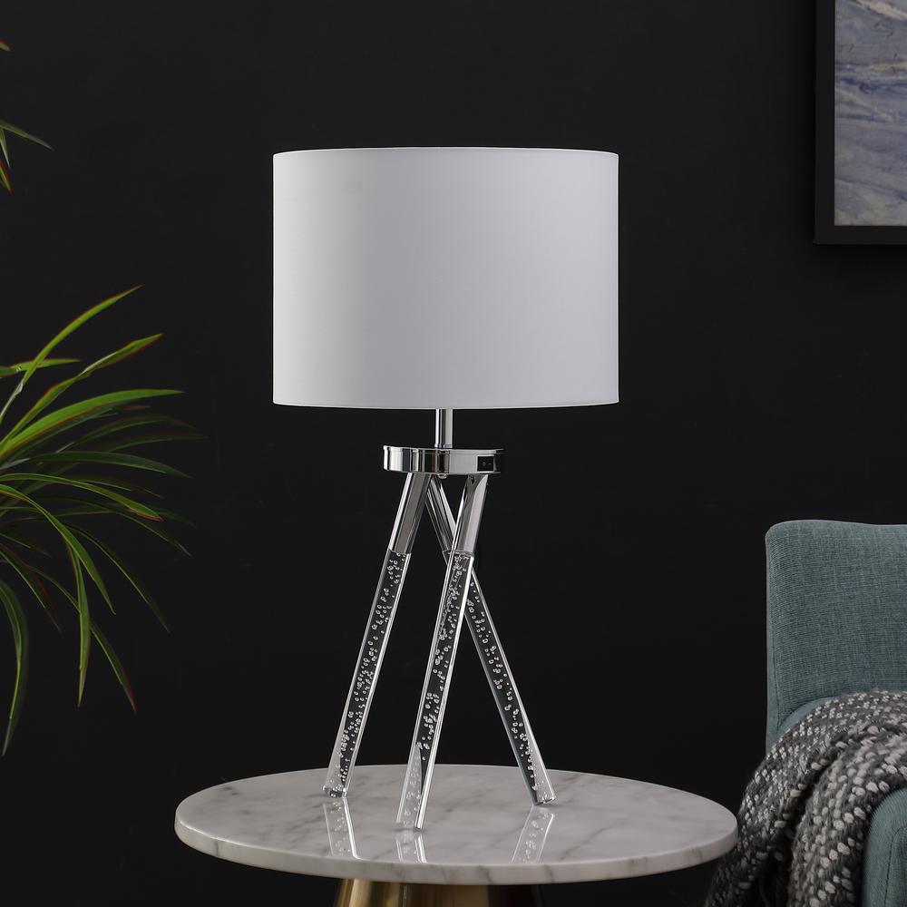 26.25" In Mid Century Birgit Led Acrylic Tapered Legs Silver Metal Table Lamp. Picture 3