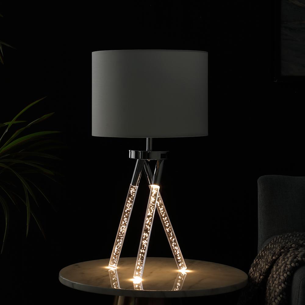 26.25" In Mid Century Birgit Led Acrylic Tapered Legs Silver Metal Table Lamp. Picture 5
