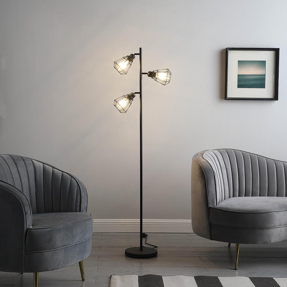 65" In Adjustable Cage Shade Industrial Farmhouse Metal Floor Lamp. Picture 4