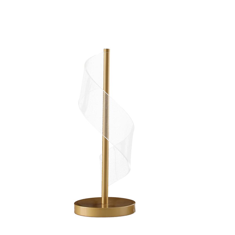 18.75" In Dinamo Modern "S" Wave Swirl Acrylic Led Brushed Gold Table Lamp. Picture 1