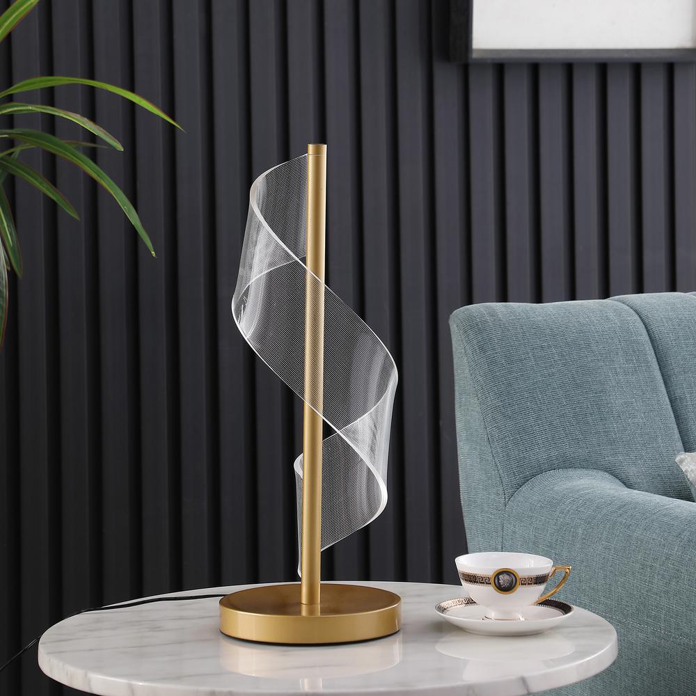 18.75" In Dinamo Modern "S" Wave Swirl Acrylic Led Brushed Gold Table Lamp. Picture 3