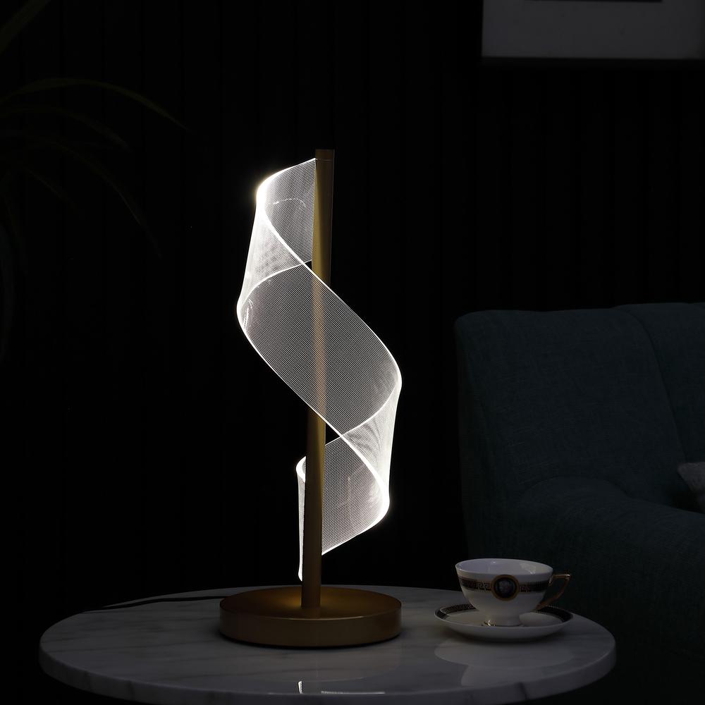 18.75" In Dinamo Modern "S" Wave Swirl Acrylic Led Brushed Gold Table Lamp. Picture 4
