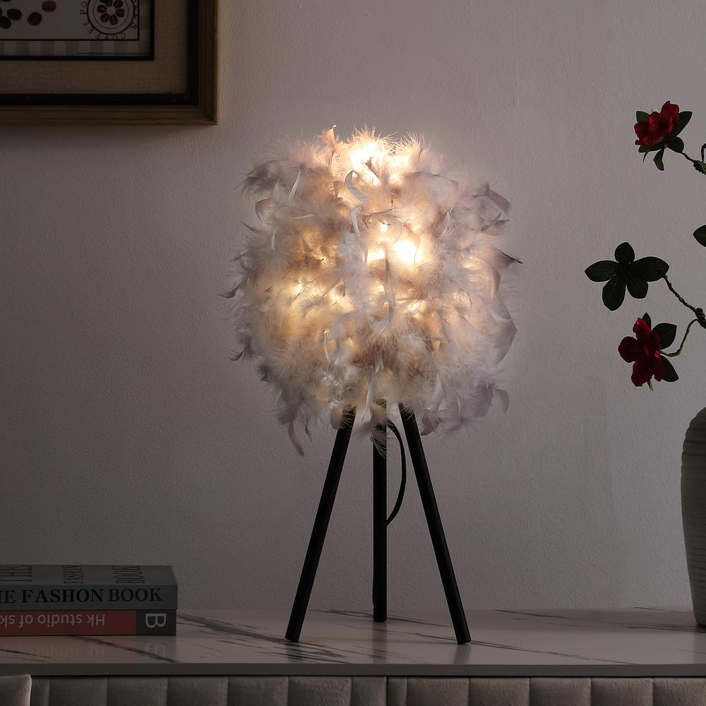 20.5" in SOFT GRAY FEATHER SHADE MODERN TRIPOD METAL TABLE LAMP. Picture 3