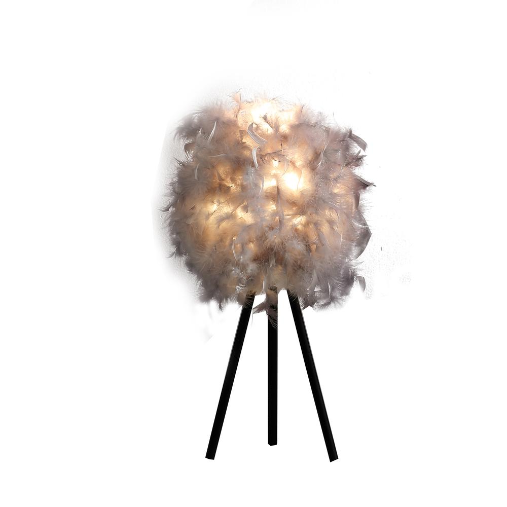20.5" in SOFT GRAY FEATHER SHADE MODERN TRIPOD METAL TABLE LAMP. Picture 5