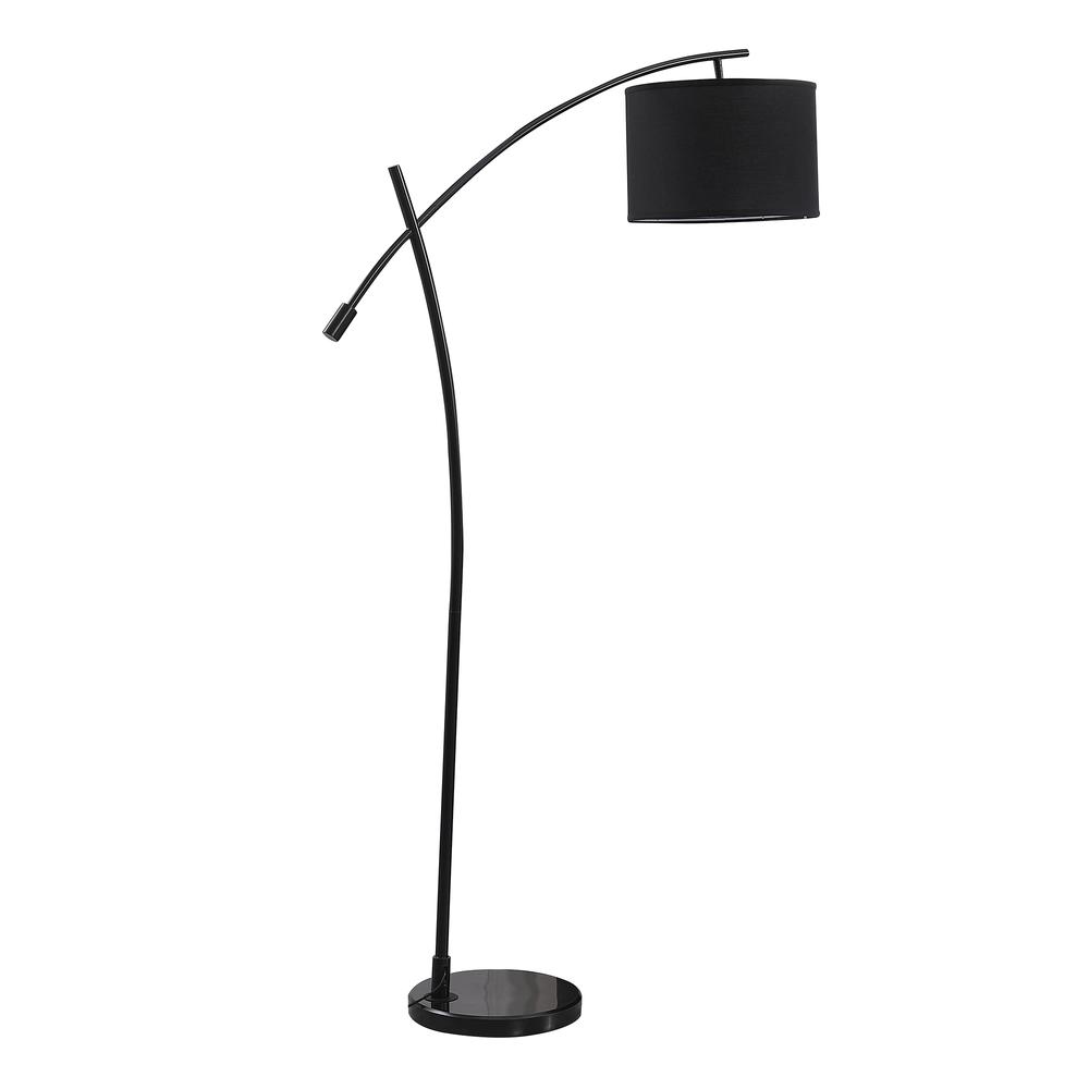 65" in OSCAR PENDULUM STYLE BLACK METAL FLOOR LAMP ON BLACK MARBLE BASE. Picture 1