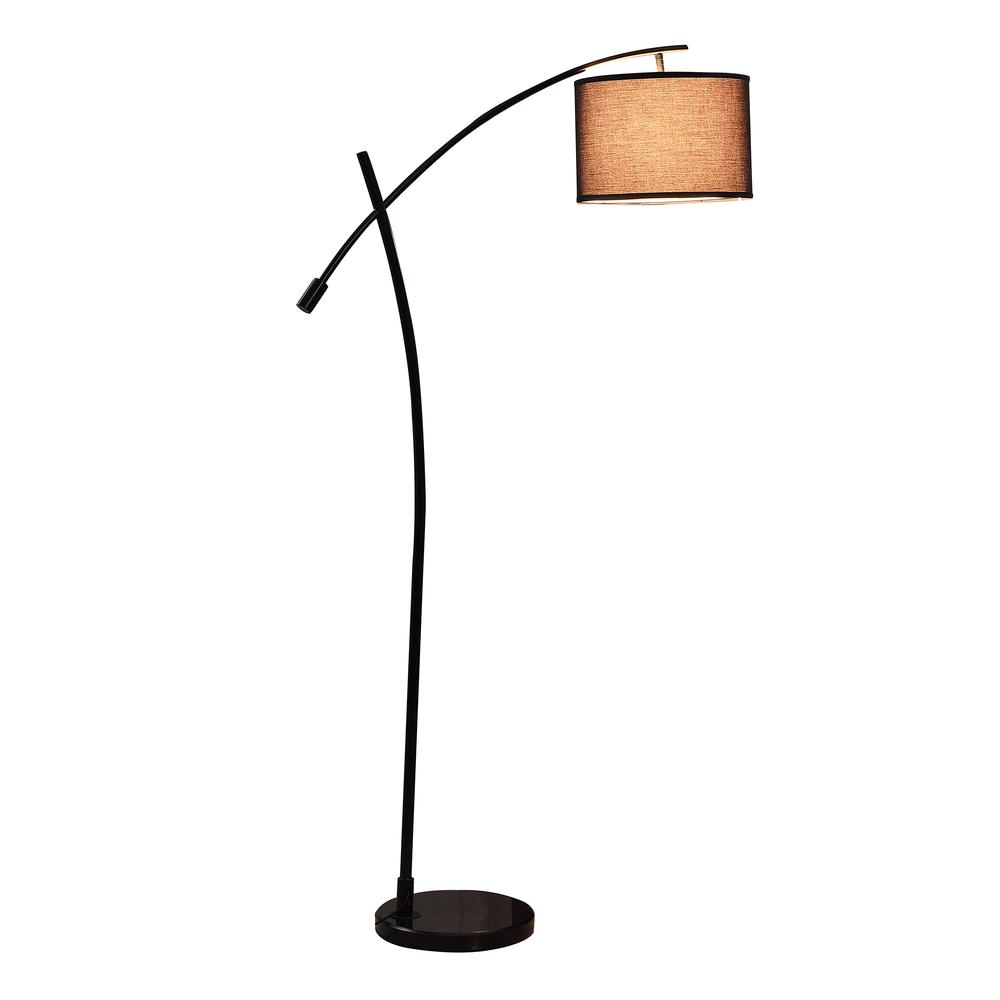 65" in OSCAR PENDULUM STYLE BLACK METAL FLOOR LAMP ON BLACK MARBLE BASE. Picture 2