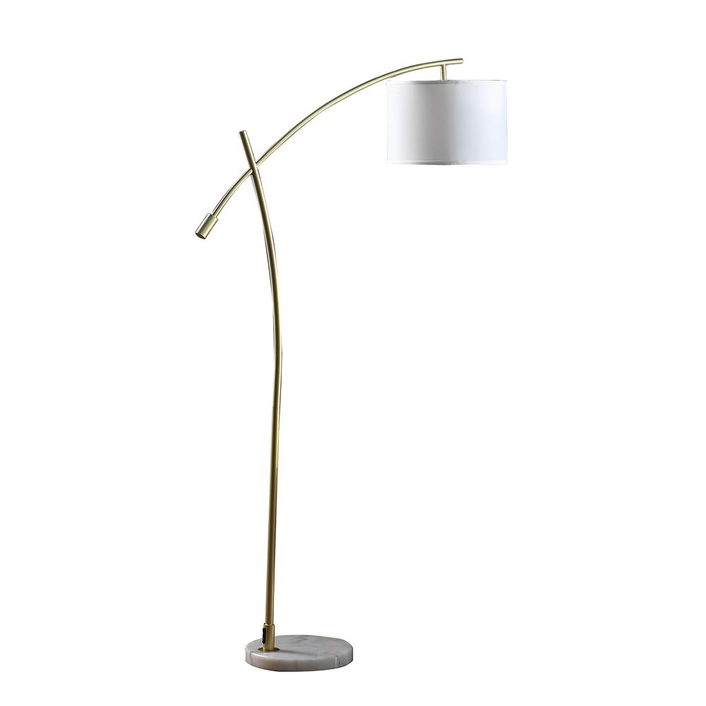 65" in OSCAR PENDULUM STYLE WHITE METAL FLOOR LAMP ON WHITE MARBLE BASE. Picture 1