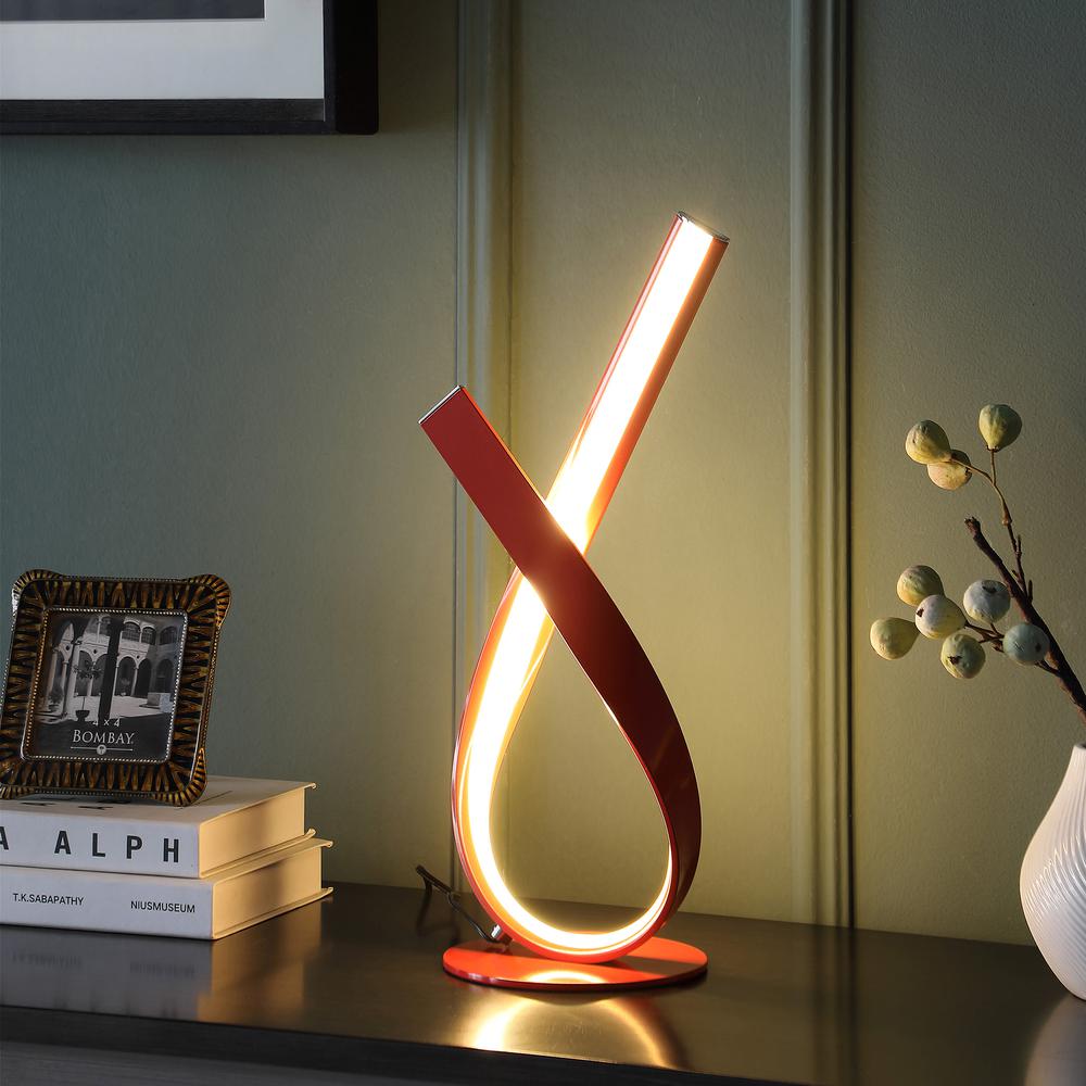17" In Abstract Upright Ribbon Bow Led Red Metal Table Lamp. Picture 4