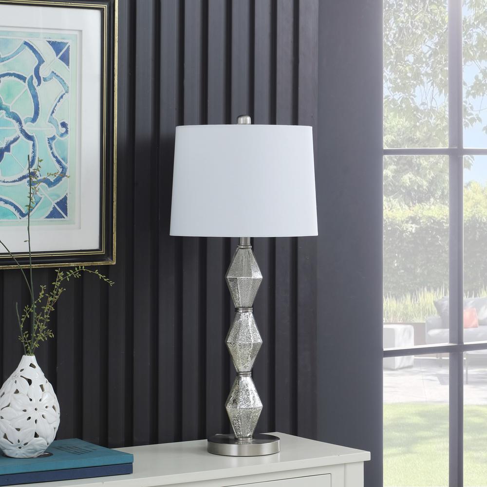 29.5" in EMIL MODERNE GEOMETRIC GLASS BRUSHED SILVER TABLE LAMP. Picture 3