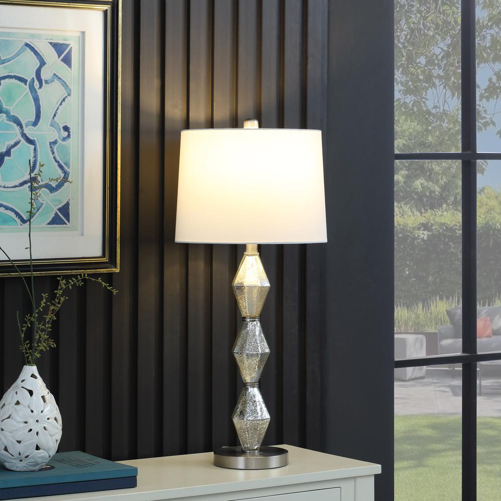29.5" in EMIL MODERNE GEOMETRIC GLASS BRUSHED SILVER TABLE LAMP. Picture 4