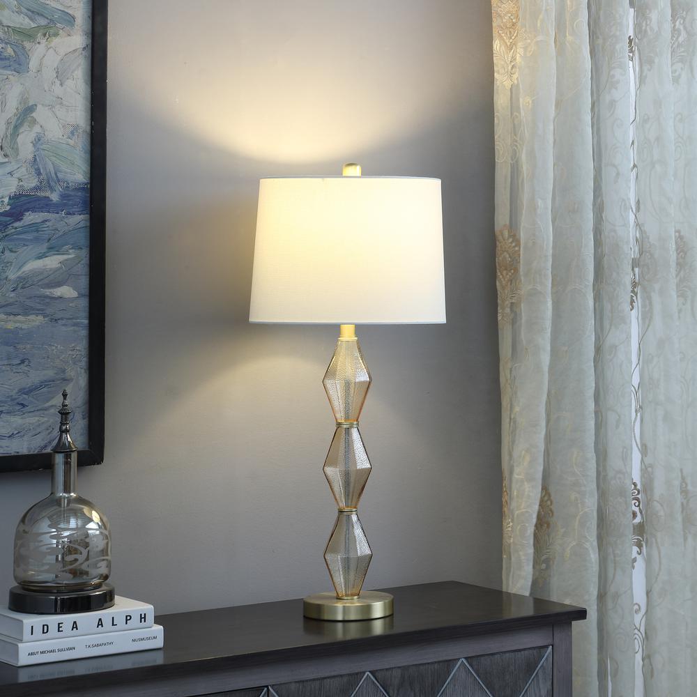 29.5" in EMIL MODERNE GEOMETRIC LIGHT AMBER TEXTURED GLASS BRUSHED GOLD TABLE LAMP. Picture 4