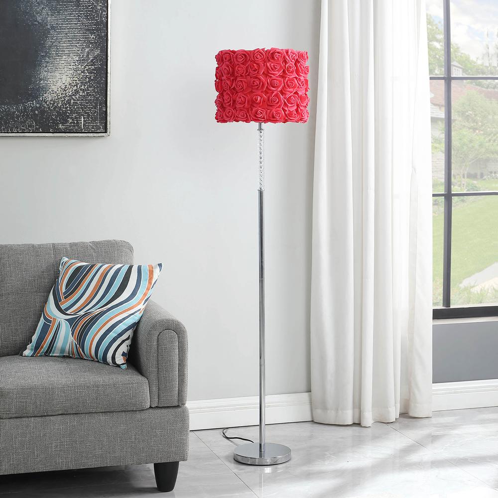 63"In Red Roses In Bloom Acrylic/Metal Floor Lamp. Picture 3