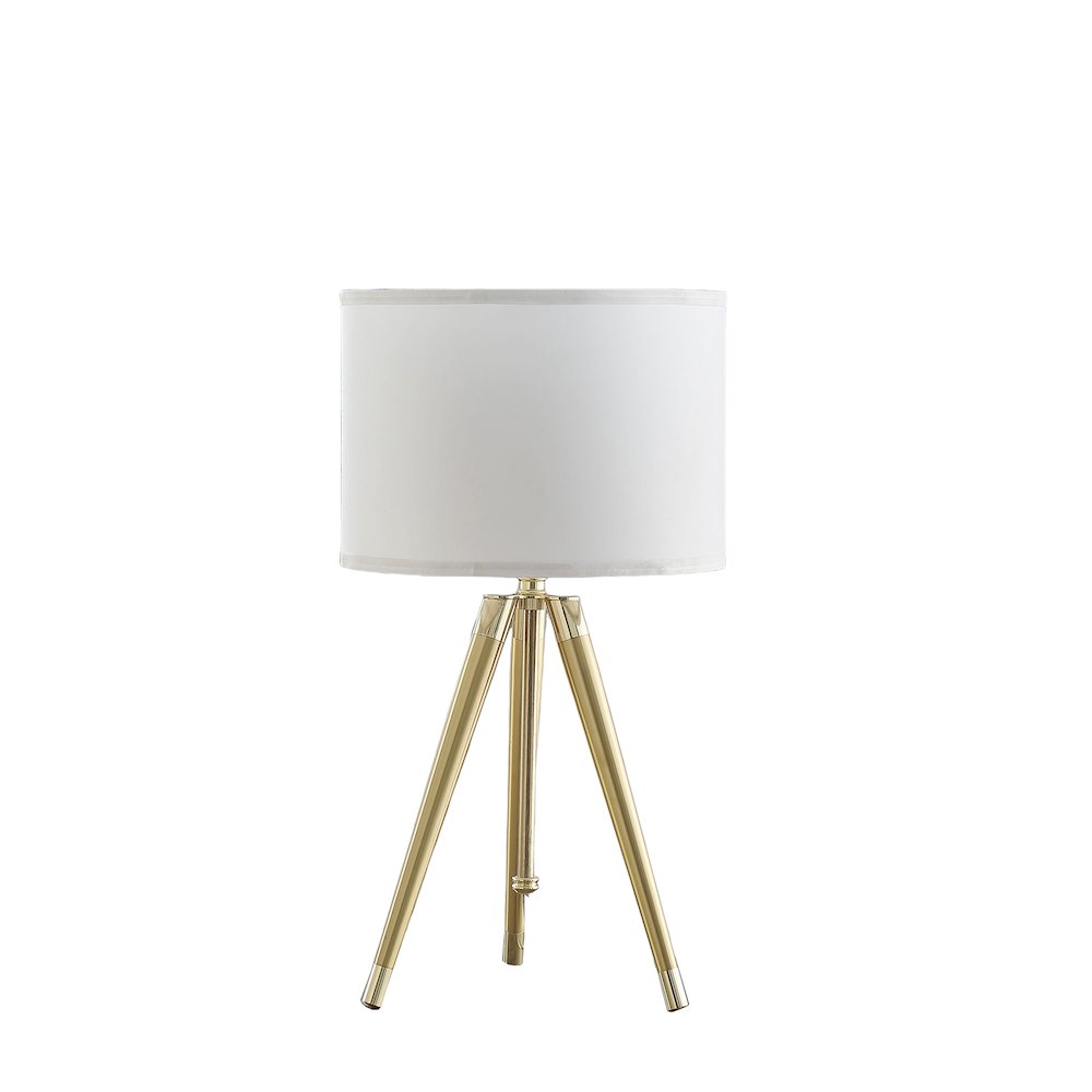 35.5" - 25.75"H Adjustable Hieght Brass/Shiny Gold Modern Tripod Table Lamp. Picture 1