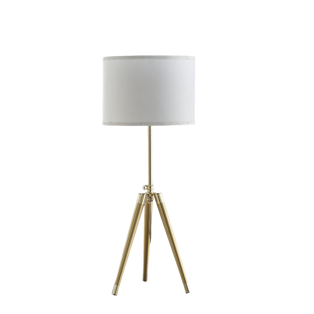 35.5" - 25.75"H Adjustable Hieght Brass/Shiny Gold Modern Tripod Table Lamp. Picture 2