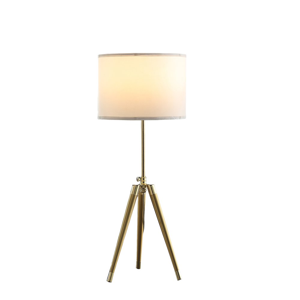 35.5" - 25.75"H Adjustable Hieght Brass/Shiny Gold Modern Tripod Table Lamp. Picture 4