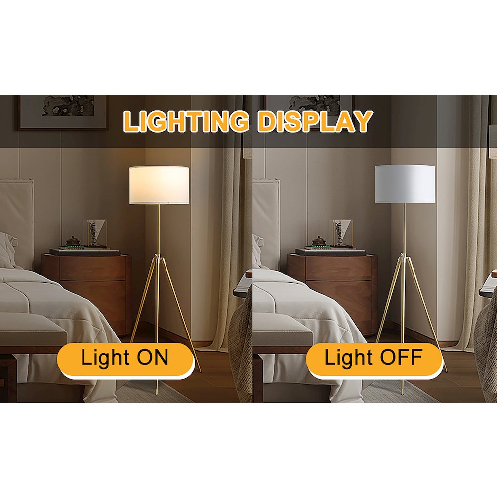 64" -47"H Adjustable Height Brass/Shiny Gold Modern Tripod Floor Lamp. Picture 10