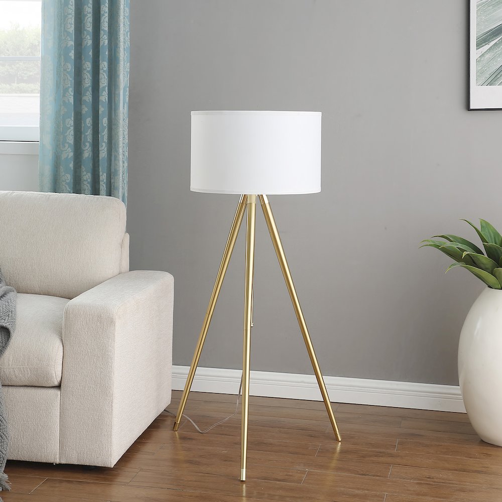 64" -47"H Adjustable Height Brass/Shiny Gold Modern Tripod Floor Lamp. Picture 5