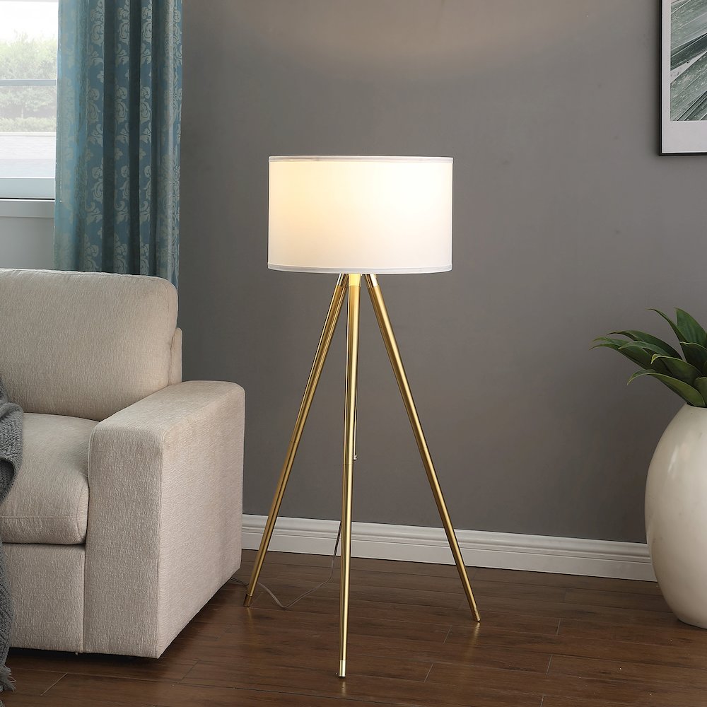 64" -47"H Adjustable Height Brass/Shiny Gold Modern Tripod Floor Lamp. Picture 7