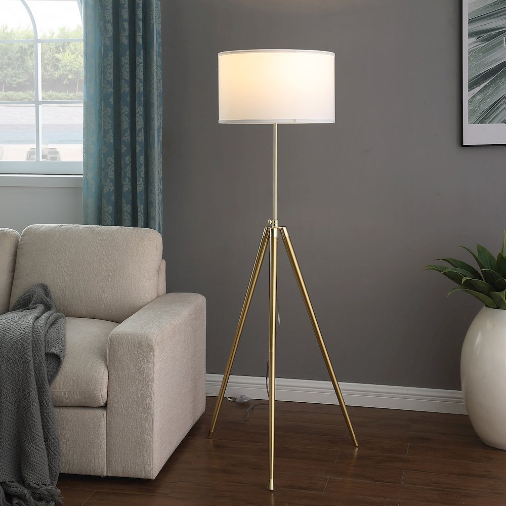 64" -47"H Adjustable Height Brass/Shiny Gold Modern Tripod Floor Lamp. Picture 8