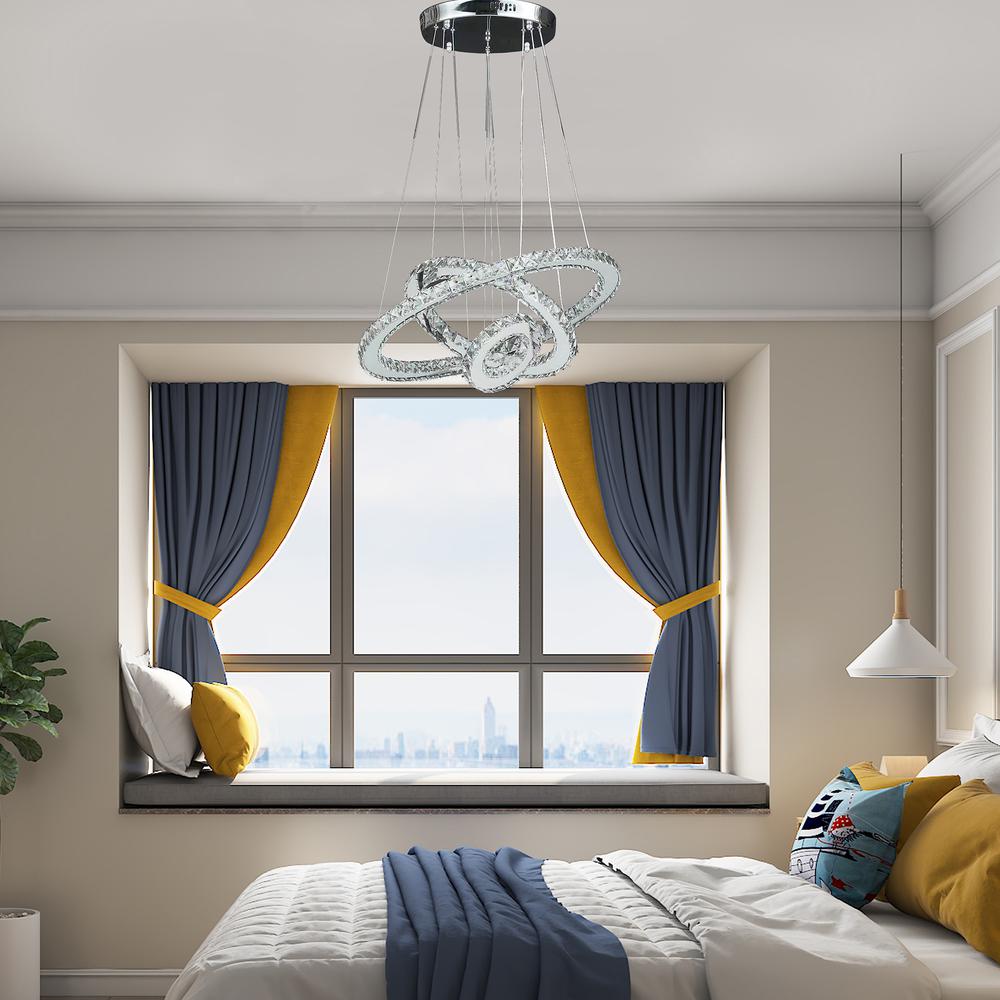 Eira Triple Hoop Modern Crystal Stainless Led Remote Control Dimmer Chandelier. Picture 6