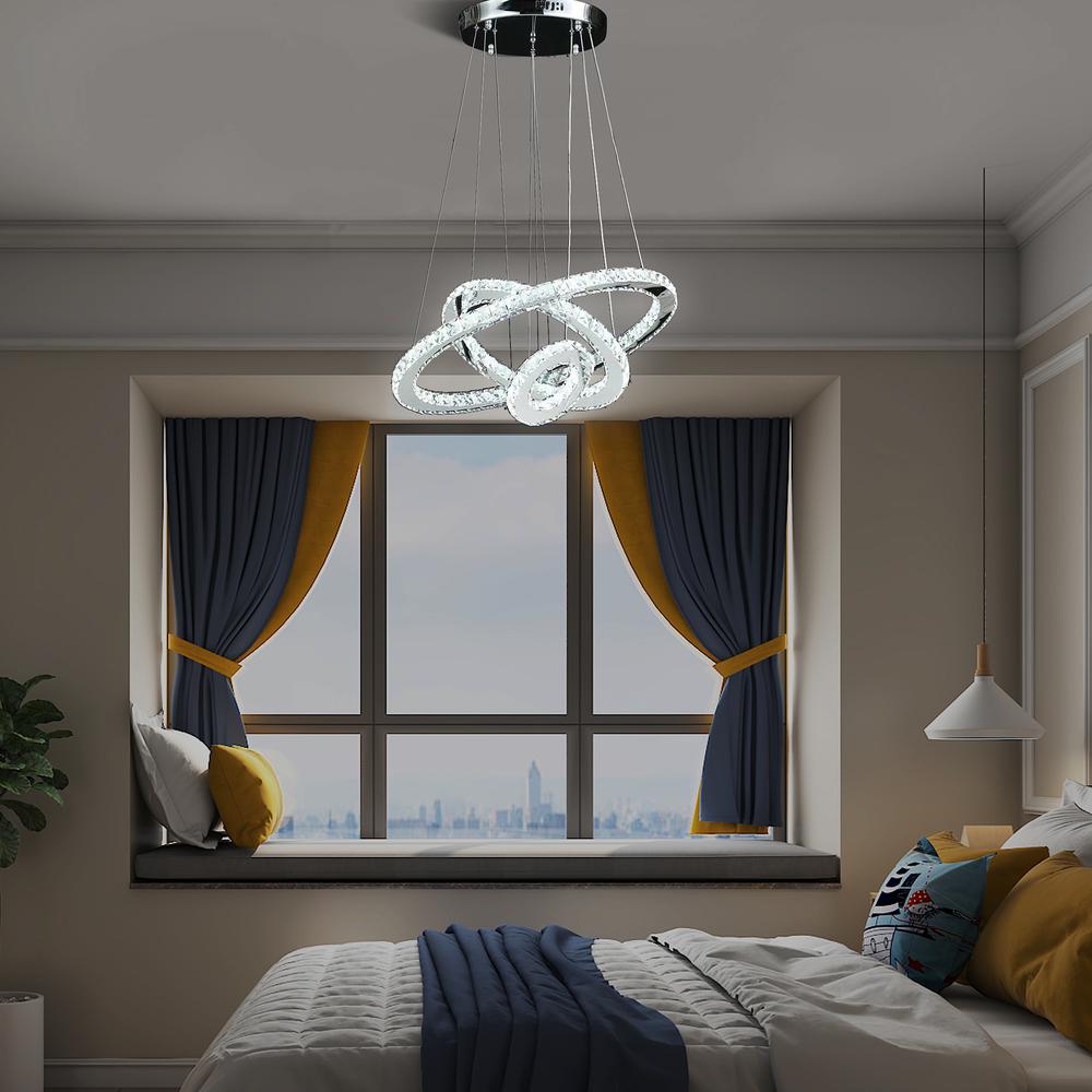 Eira Triple Hoop Modern Crystal Stainless Led Remote Control Dimmer Chandelier. Picture 7