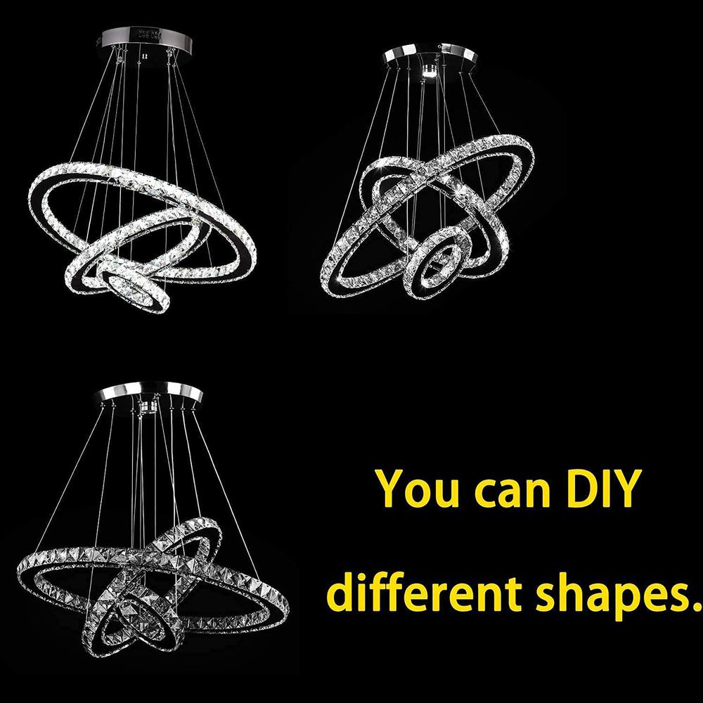 Eira Triple Hoop Modern Crystal Stainless Led Remote Control Dimmer Chandelier. Picture 3
