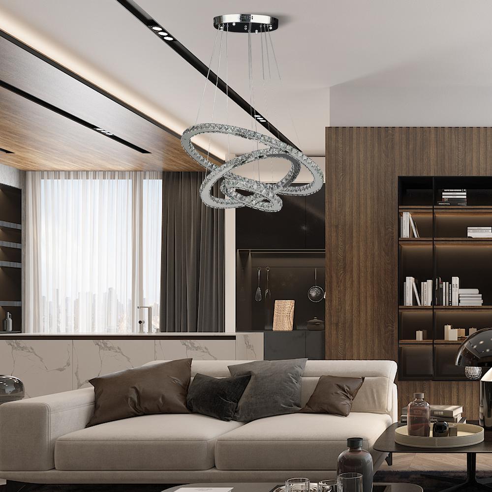 Else Triple Hoop Modern Crystal Stainless Led Remote Control Dimmer Chandelier. Picture 6