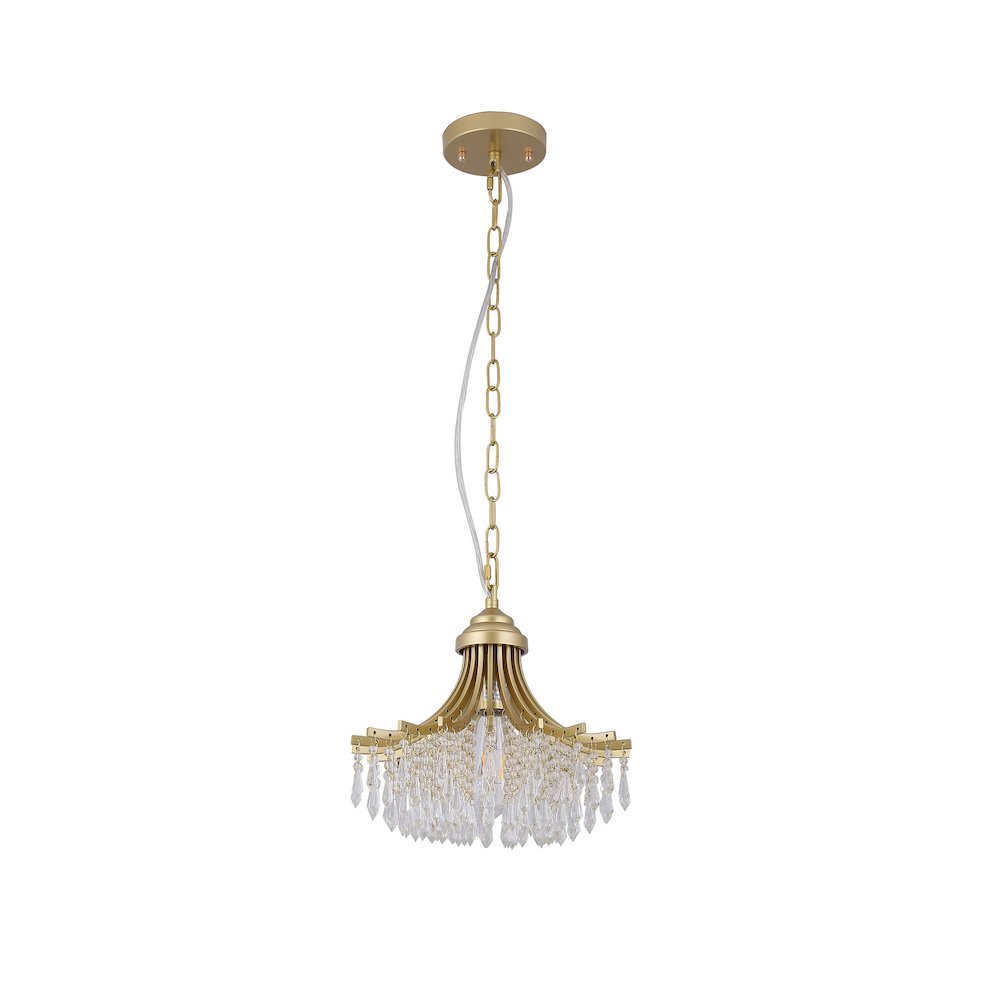 11.75" Dia X 10" H Single Bulb Matte Gold Glass Fan Shape Pendant Chandelier. Picture 1