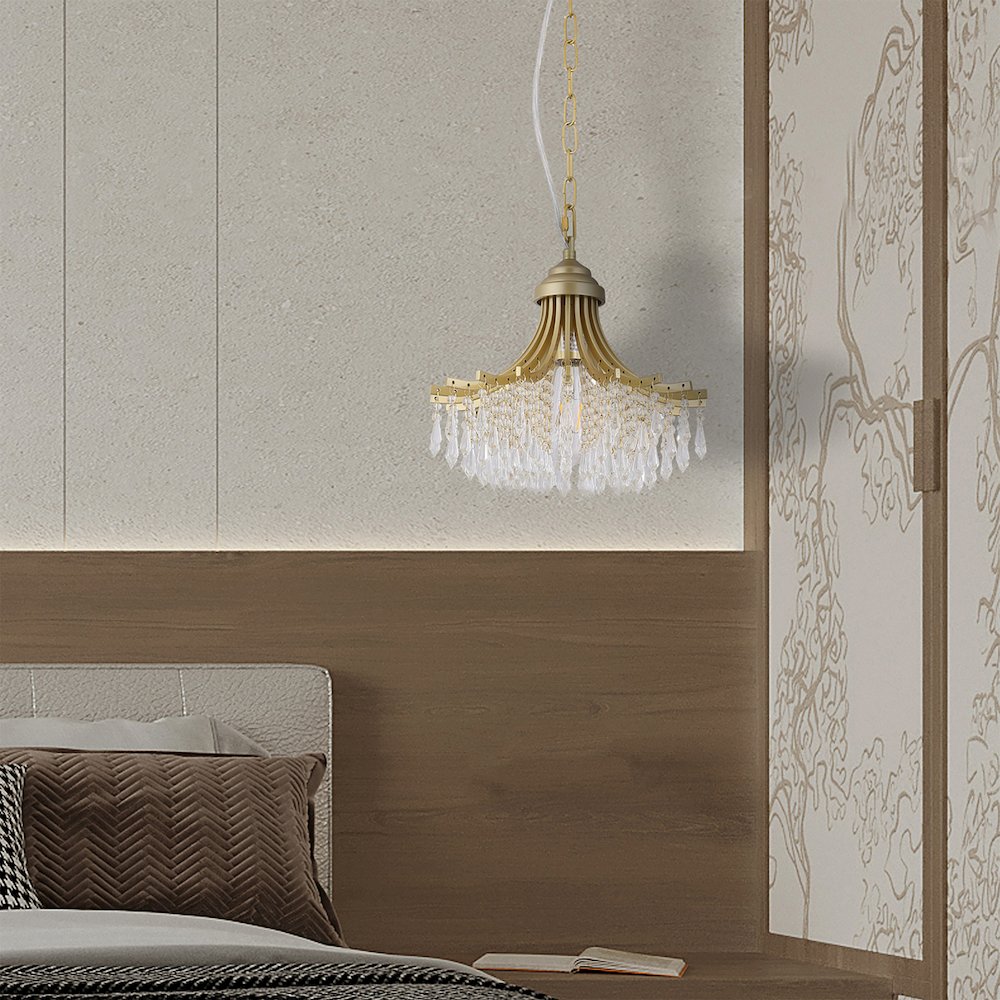 11.75" Dia X 10" H Single Bulb Matte Gold Glass Fan Shape Pendant Chandelier. Picture 5