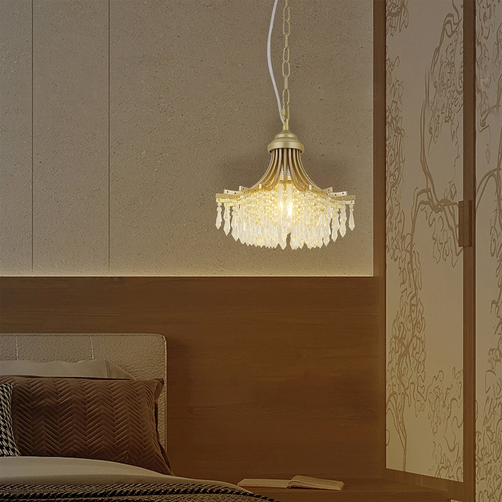 11.75" Dia X 10" H Single Bulb Matte Gold Glass Fan Shape Pendant Chandelier. Picture 6