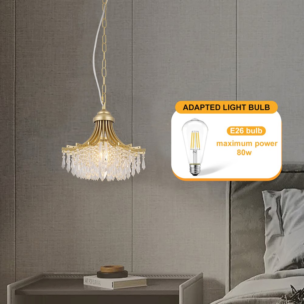 11.75" Dia X 10" H Single Bulb Matte Gold Glass Fan Shape Pendant Chandelier. Picture 8