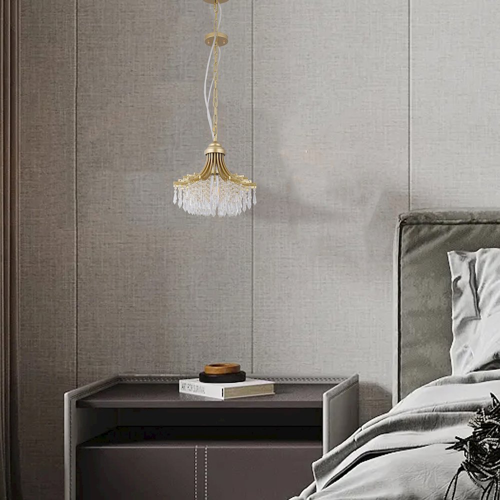 11.75" Dia X 10" H Single Bulb Matte Gold Glass Fan Shape Pendant Chandelier. Picture 3