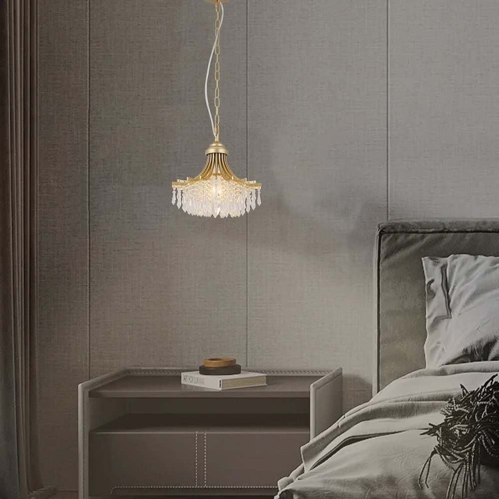 11.75" Dia X 10" H Single Bulb Matte Gold Glass Fan Shape Pendant Chandelier. Picture 4