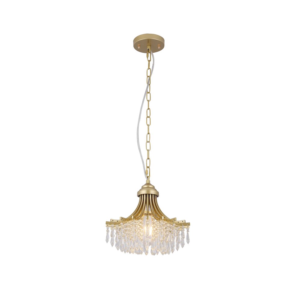 11.75" Dia X 10" H Single Bulb Matte Gold Glass Fan Shape Pendant Chandelier. Picture 2