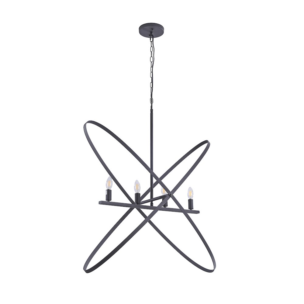 29"L X 15"W X 37.5"H 4 Led Matte Black Atom Brass Metal Pendant. Picture 1