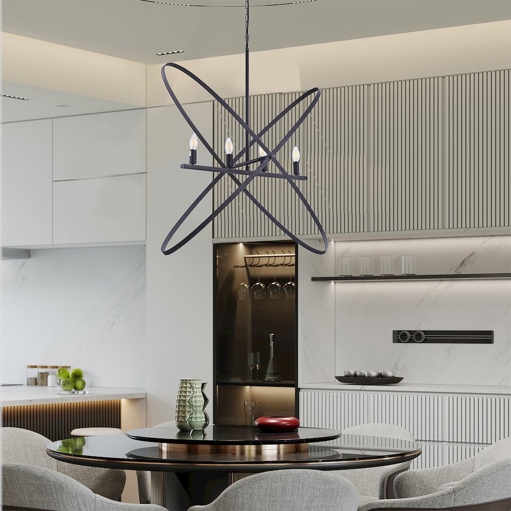29"L X 15"W X 37.5"H 4 Led Matte Black Atom Brass Metal Pendant. Picture 5