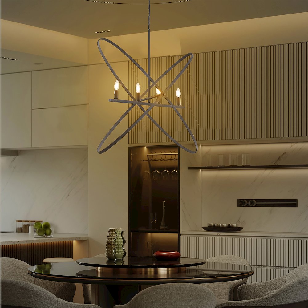 29"L X 15"W X 37.5"H 4 Led Matte Black Atom Brass Metal Pendant. Picture 6