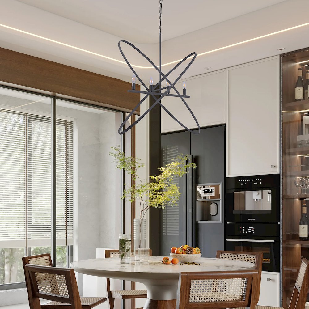 29"L X 15"W X 37.5"H 4 Led Matte Black Atom Brass Metal Pendant. Picture 3