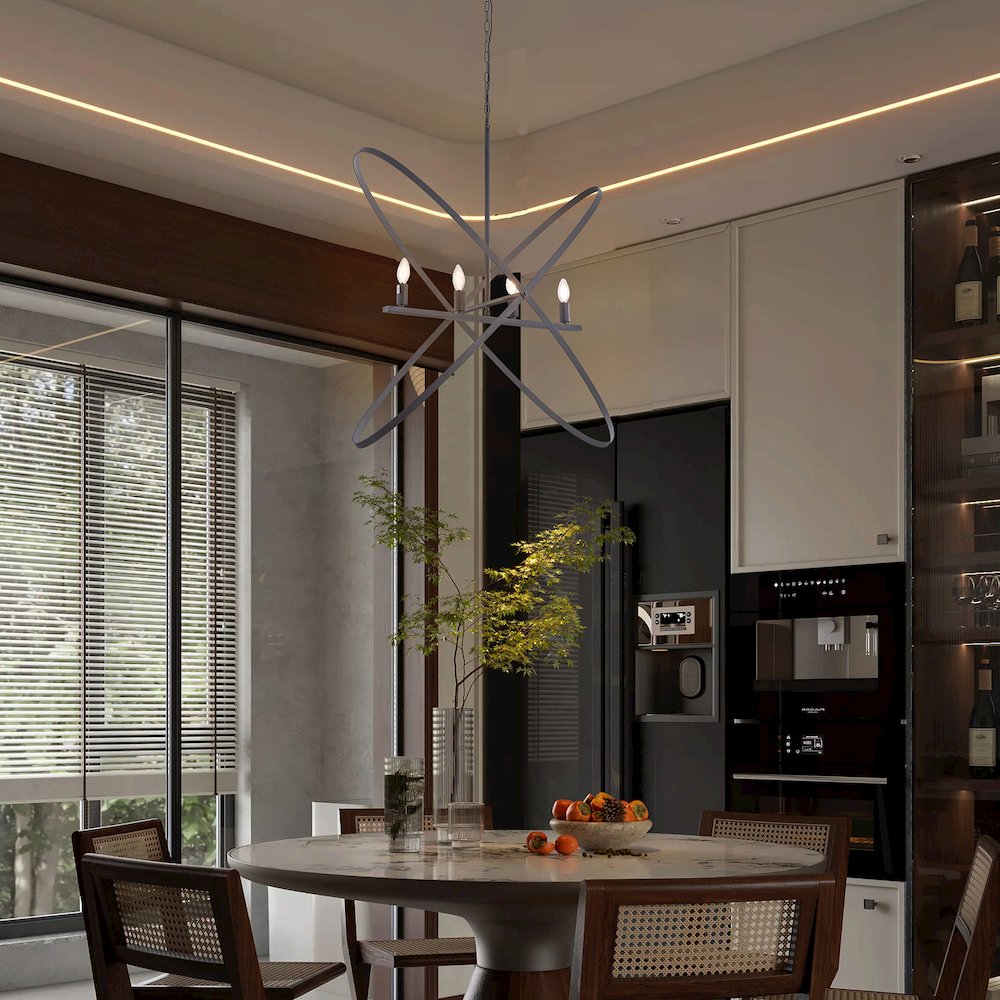 29"L X 15"W X 37.5"H 4 Led Matte Black Atom Brass Metal Pendant. Picture 4