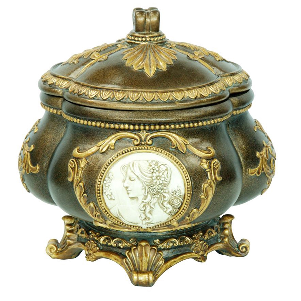 9"H Handcrafted Decorative Jewelry Box With Gold Roman Leaves. Picture 1