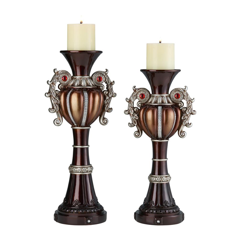 16", 18" Delicata Bronze Silver Candleholder Set Of 2. Picture 1