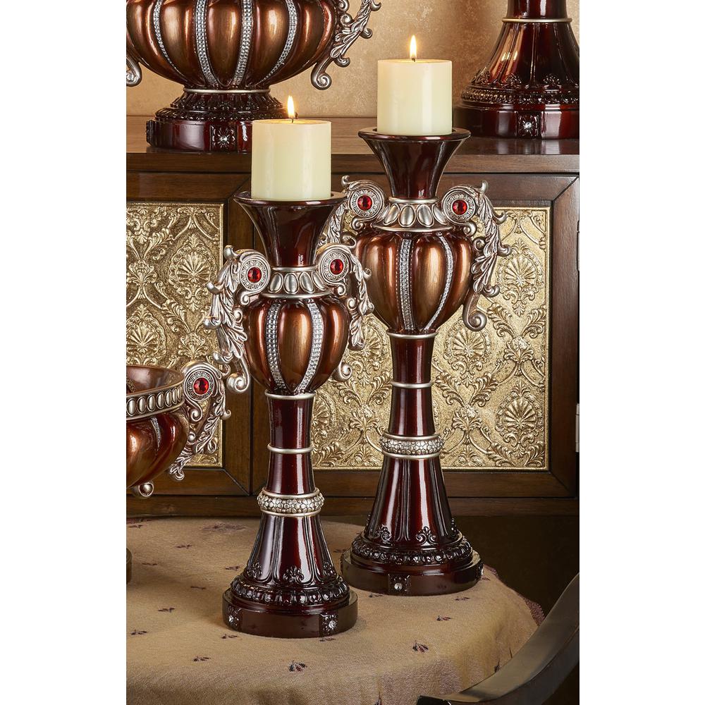 16", 18" Delicata Bronze Silver Candleholder Set Of 2. Picture 2
